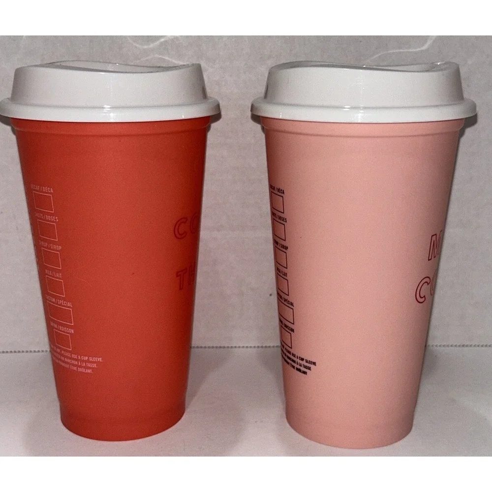 Starbucks Christmas Holiday Pink‎ Orange Hot Cold Plastic Coffee Cup 16 oz.